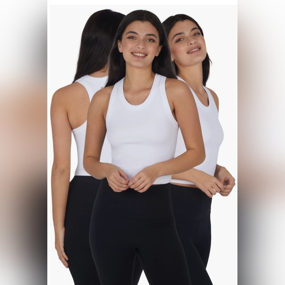 90 DEGREE BY REFLEX WHITE 3-PACK  RIBBED RACERBACK TANK